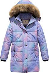 CREATMO US Girl's Winter Fleece Lined Long Parka Puffer Coat Thicken Ski Jacket With Fur Trim Hood