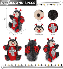 DolliBu Red Ladybug Hand Puppet Stuffed Animal with Silver Cross and Personalization - Baptism Gifts for Boys and Girls, Dedication Christening Gifts Plush Prayer Toy Healing Teddy Bear - 8 Inch