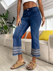 Flamingals Straight Leg Jeans for Women Low Rise Cropped Jeans Wash Embroidery Raw Hem Denim Pants