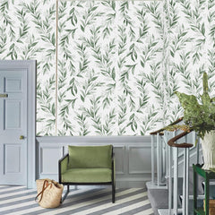 Green Leaf Wallpaper Peel and Stick Self Adhesive Wall Paper Coverage Decorative Floral Contact Paper for Home and Office,17.5 x 118 inch