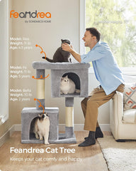 Feandrea Cat Tree, 29.1-Inch Cat Tower, M, Cat Condo for Medium Cats up to 11 lb, Large Cat Perch, 2 Cat Caves, Scratching Post, Light Gray UPCT612W01