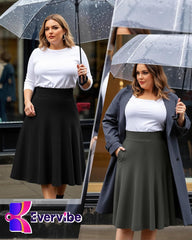 3 Pack Plus Size Skirts for Women, Knee Length Midi Casual Flowy Flared A Line Summer Work Church Skirts with Pocket