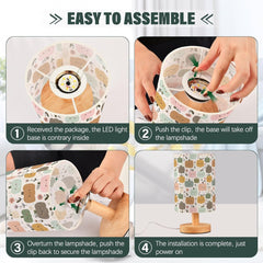 Cartoon Pumpkins Flowers Bedside Table Lamp Small Desk Lamps Linen Fabric Shade Decorative Nightstand Lamp LED with USB Port Wood Base for Bedroom Living Room
