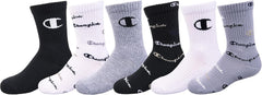 Champion Kids' 6-Pack Crew Socks with Color and Size Options