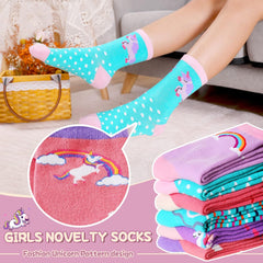 Girls Socks Unicorn Kids Crew Funny Cotton Cute Animal Novelty Cartoon Pattern Fashion Crazy Socks 6 Pairs