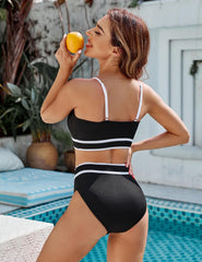 BMJL Women's High Waisted Bikini Ribbed Two Piece Swimsuit High Cut Color Block Adjustable Straps Bathing Suit