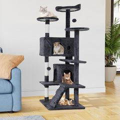 54in Cat Tree Tower Multi-Level Activity Center Durable Cats Jumping Platform Pet Play House for Indoor Cats with Scratching Posts, Cat Condo, Climbing Ladder & Plush Toys (Pink)