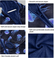CHIFIGNO Blue Purple Jellyfish Toddler Boy Zip up Hoodie Fleece Jacket for Fall Winter 3T