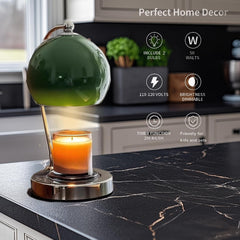 Candle Lamp Warmer, Wide Base Scented Candle Warmer with Timer and Dimmer, Modern Candle Melting Lattern, Home Decor Table Lamp (Green)