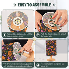 Cute Pumpkins Mushrooms Bedside Table Lamp Small Desk Lamps Linen Fabric Shade Decorative Nightstand Lamp LED with USB Port Wood Base for Bedroom Living Room
