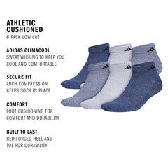 adidas Men's Athletic Cushioned Low Cut Socks with Arch Compression for a Secure Fit (6-Pair)