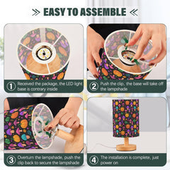 Glowing Pumpkins Mushrooms Bedside Table Lamp Small Desk Lamps Linen Fabric Shade Decorative Nightstand Lamp LED with USB Port Wood Base for Bedroom Living Room