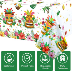 Breling Tiki Party Tablecloths Decorations Hawaiian Luau Table Cloths Plastic Disposable Tropical Table Covers for Aloha Tiki Bar Tropical Summer Beach Birthday Party Supplies, 54 x 108 Inch(1 Pack)