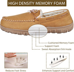 Men's Moccasins House Shoes with Warm and Cozy Memory Foam Hard Sole Indoor/Outdoor Slippers