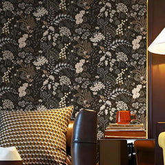 Guvana Peel and Stick Wallpaper Black Floral Wall Paper Vintage Contact Paper Removable Self Adhesive Wallpaper for Bathroom Bedroom Cabinet and Drawer Waterproof (Black Brown) 17.3"×78.7"