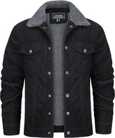 KEFITEVD Men's Corduroy Jacket Sherpa Lined Fleece Trucker Jackets Cotton Turn-down Collar Jacket Warm Winter Coat