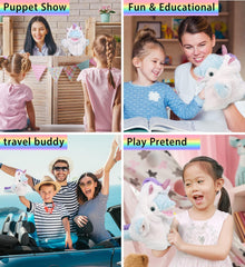 DolliBu Dolphin Unicorn Plush Stuffed Animal Hand Puppet Toy - Super Soft Dolphincorn Dress Up with Removable Plush Unicorn Outfit, Cute Fantasy Ocean Life Gift with Name Personalization - 12 Inches