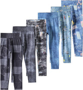 6 Pack Girls Leggings Basic Full Length Leggings for Kids Athletic Pants Girls Imitation Denim Pants
