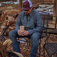 Dubinik® Chambray Shirt Men Long Sleeve Cotton Work Shirts with 2 Pockets Casual Button Down