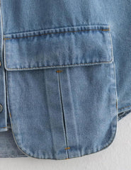 Perbai Womens Cropped Button Down Shirt Summer Collared Sleeveless Loose Denim Top with Pockets