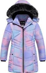 Pursky Girls' Warm Winter Coat Long Parka Fleece Lined Waterproof Puffer Jacket With Removable Hood