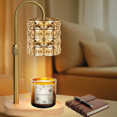 Crystal Candle Warmer Lamp with Timer Dimmer, Adjustable Height Candle Warmer, Birthday Gifts for Women, House Warming Gifts for New Home Bedroom Decor, Wax Melt Warmer Lamp with 2 Bulbs, Gold