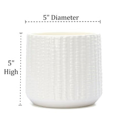 Arktiva Ceramic Planter Pot with Drainage Hole, 5 Inch Dia, Indoor and Outdoor, Home Patio Garden, Plants Flower Succulent, Textured Round (Black)