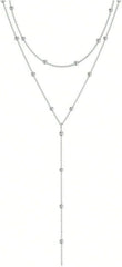 1pc Stainless Steel Necklace Long Pendant Necklace Jewelry Y-Shaped Chain With Round Ball Pendant Double Chain Necklace