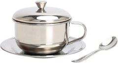 Coffee Cups Set, Stainless Steel Espresso Cup with Saucer and Spoon, Tea Cup and Saucer Set, Coffee Mugs Drinkware for Latte, Cappuccino, Milk, Tea