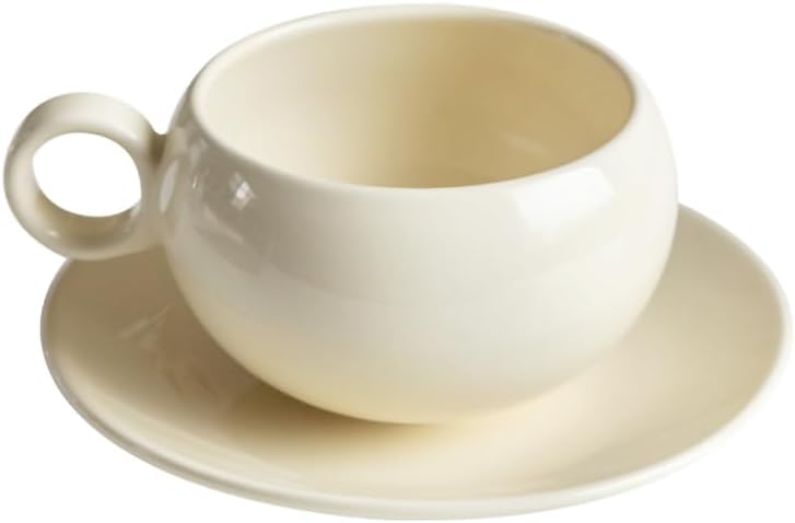 WAIT FLY Simple Round Shape Ceramic Coffee Mug Set with Saucer, Tea Cup, Milk cup, Office Water Mug, Dessert Plate-Purple-9 OZ