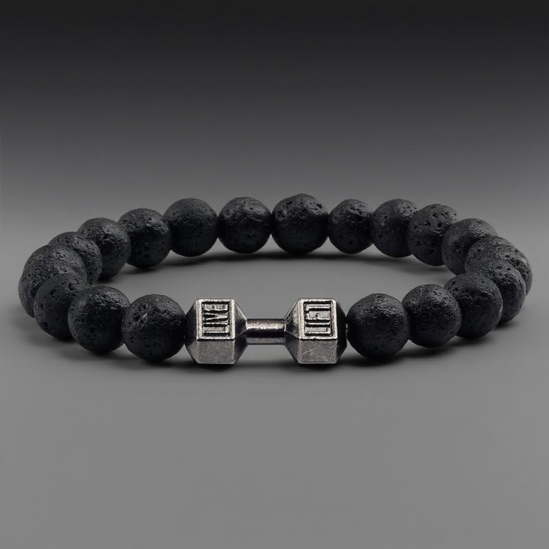 Black Frosted Stone Metal Dumbbell Bracelet for Men Women Couple Bracelets Punk Style Hand Jewelry