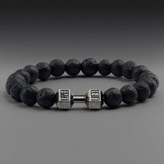 Black Frosted Stone Metal Dumbbell Bracelet for Men Women Couple Bracelets Punk Style Hand Jewelry