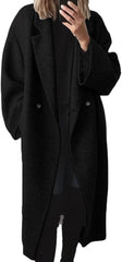 chouyatou Women's Winter Double Breasted Wool Coat Long Sleeve Notch Lapel Long Trench Coat