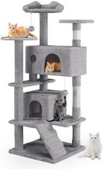 54in Cat Tree, Cat Tower Multi-Level Durable Cat Scratching Post & Cozy Fun Cat Jumping Platform Space Saving Cat Condo Indoor Cats for pet playroom/Apartment (Gray)