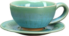 123Arts Ceramic Retro Coffee Mug Gradient Teacup Set with Saucer,5oz