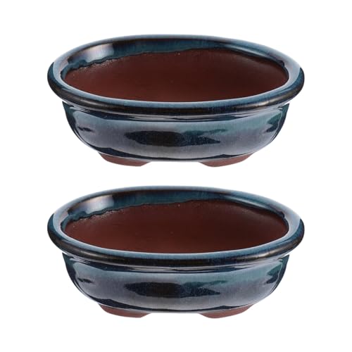 BESPORTBLE 2Pcs Mini Ceramic Glazed Planters, Chinese Style Succulent Flower Pots for Home Office Decoration, Cute Bonsai Vases