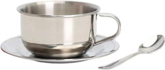 Coffee Cups Set, Stainless Steel Espresso Cup with Saucer and Spoon, Tea Cup and Saucer Set, Coffee Mugs Drinkware for Latte, Cappuccino, Milk, Tea