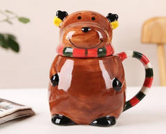 Christmas Coffee Mug with Lid Holiday Santa Claus Snowman Reindeer Mug Ceramic Christmas Cup Drinkware Cocoa Tea Hot Chocolate Mugs Festive Tableware Microwave Safe