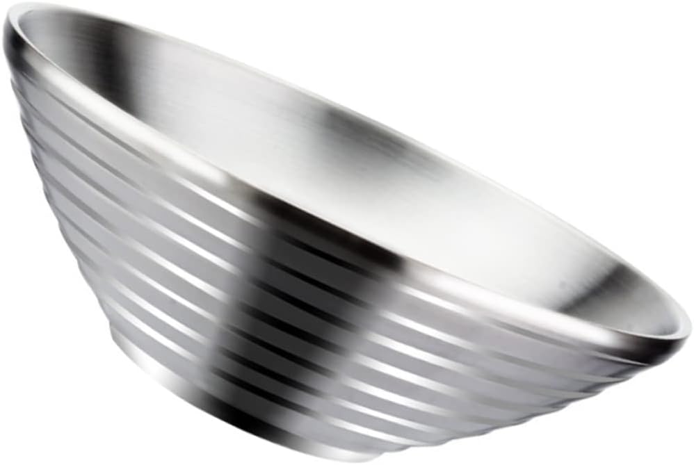 Mikinona 1pc Stainless Steel Noodle Bowl Heat Insulation Multi-purpose Food Serving Bowl for Soup and Rice for Home Kitchen Use