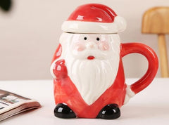 Christmas Coffee Mug with Lid Holiday Santa Claus Snowman Reindeer Mug Ceramic Christmas Cup Drinkware Cocoa Tea Hot Chocolate Mugs Festive Tableware Microwave Safe