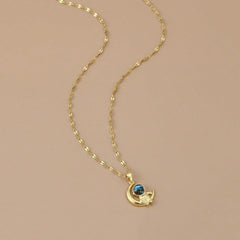 1PCS Gold Necklace, Blue Gemstone Star Pendant, Chain Jewelry for Women, Elegant Moon and Star Necklaces(Multiple Styles)