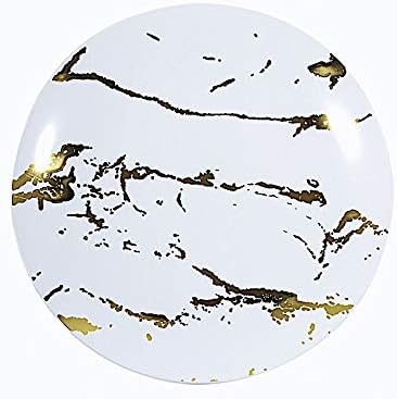 Balsa Circle 10 pcs 8-Inch White Gold Marble Round Plastic Salad Plates Disposable Wedding Reception Party Events Tableware Supplies