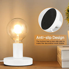 Helunsi Industrial Table Lamp Base, E26 E27 Lamp Base Without Shade, Mini Short Desk Lamp Exposed Bulb Base, Simple Metal Edison Light Bulb Stand, with 5.8ft Cord Switch Plug Bulb Base Holder (Black)