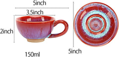 123Arts Ceramic Retro Coffee Mug Gradient Teacup Set with Saucer,5oz