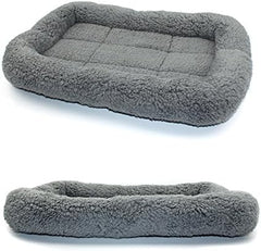 Enjoying Plush Cat Bed Mat Diameter 19.5" Round Pad with Pillow Around for Cats Dogs Relying/Curling Sleep Warm Dog Cushion for Crates, Antiskid Bottom, Large, Gray