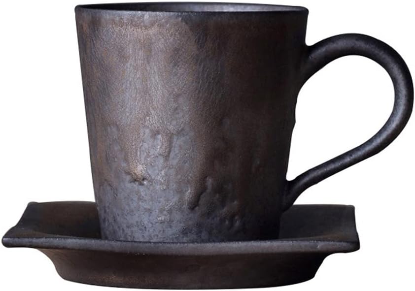 123Arts Ceramic Retro Rust Style Coffee Mug Teacup Set with Saucer,120ml
