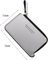 Minimalist Slim Zipper Wallet Business Card Bag, Small Leather Cash Coin Purse Zipper Wallet Card Holder(black)