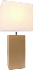 Elegant Designs LT1025-WHT Modern Leather Table Lamp with White Fabric Shade, White