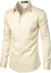 ZEROYAA Men's Urban Stylish Casual Business Slim Fit Long Sleeve Button Up Dress Shirt with Pocket