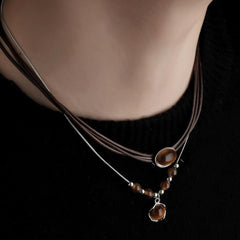 Crystals Layered Necklace Tiger Eye Amethyst Lucky Blessing Protection Chakra Beads Stone Pendant for Women Men Adjustable